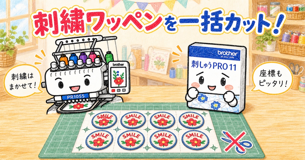 刺繍ワッペンを一括カット！PR1055と刺しゅうPRO11のキャラクターイラスト